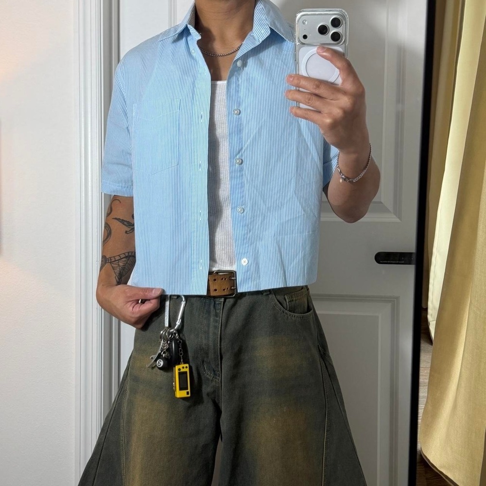 y2k picnic vintage cropped button up plaid shirt PL03